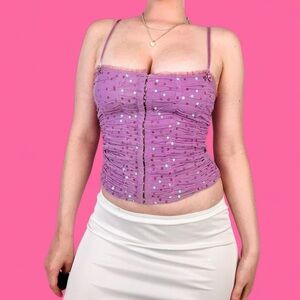 forever 21 purple mesh ruched sequin fairy corset bustier cami top!